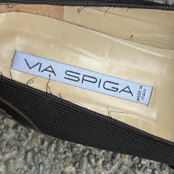 Via Spiga Brown Mesh Upper and Leather Slip On Block Heel 9.5 Medium - Picture 5 of 11